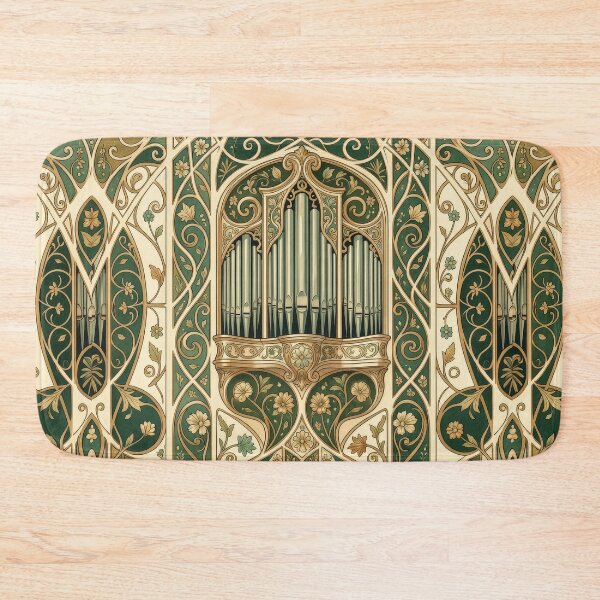 Item preview, Art Nouveau Pipe Organ Illustration - Vintage Ornamental Emerald & Gold Music Pattern designed and sold by pinkal.