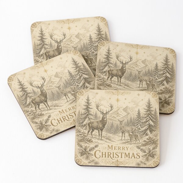 Item preview, Winter Forest Deer - Ivory Vintage Illustration designed and sold by SunnyDesign82.