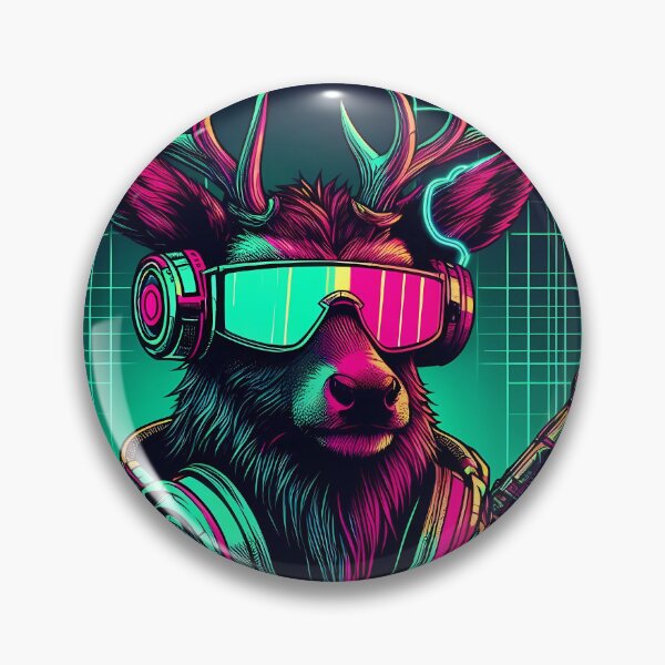 Artikelvorschau, Hirsch Cyberpunk mit Neon-Kopfhörern (Variante 2) – Neon Tier Design entworfen und verkauft von CyberGlow Designs.