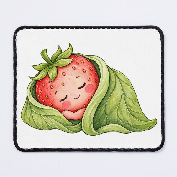 Item preview, Sleepy Strawberry Wrapped in Leaves – Cute Kawaii Strawberry Fruit Character designed and sold by MrDev.