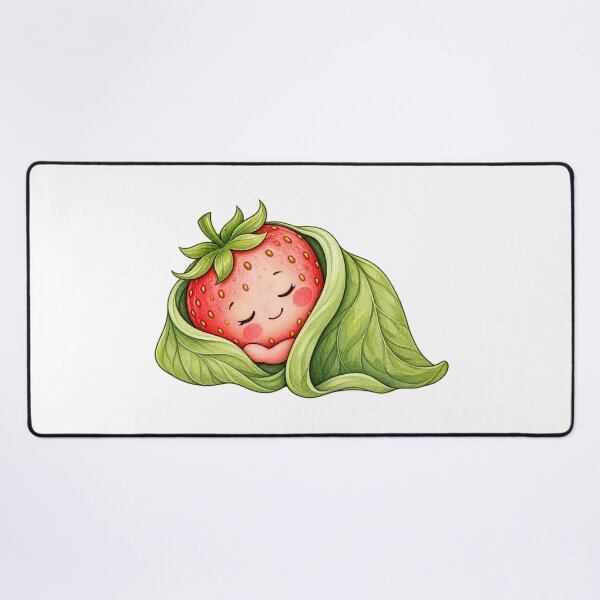 Item preview, Sleepy Strawberry Wrapped in Leaves – Cute Kawaii Strawberry Fruit Character designed and sold by MrDev.