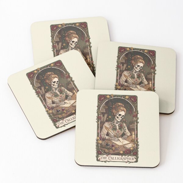 Item preview, The Calligrapher – Vintage Skeleton Tarot Card Botanical Art designed and sold by Graphicarium Shop.