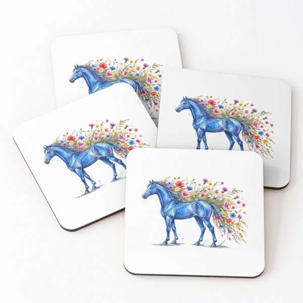 Item preview, Blue Floral Horse – Majestic Wild Horse with Colorful Flowers, Botanical Fantasy Equine Art designed and sold by MrDev.