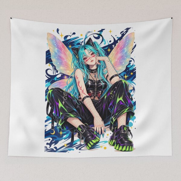 Item preview, Neon Gothic Fairy Cat Girl with Magical Wings designed and sold by Suzaku Studio.
