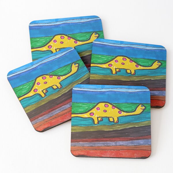 Item preview, Yellow Dinosaur on Stripes designed and sold by DancingCreek.