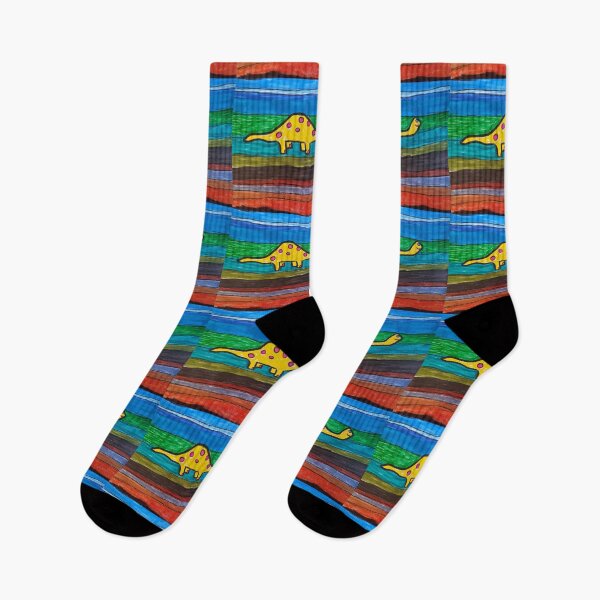 Item preview, Yellow Dinosaur on Stripes designed and sold by DancingCreek.