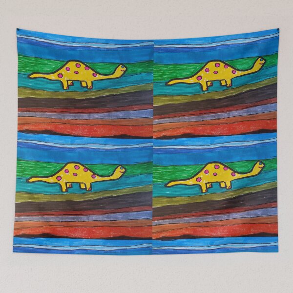 Item preview, Yellow Dinosaur on Stripes designed and sold by DancingCreek.