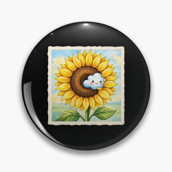 Aperçu de l'œuvre Cute Sunflower and Smiling Cloud – Kawaii Sunshine Flower Garden Watercolor Art créée et vendue par MrDev.