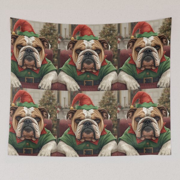 Item preview, Grumpy Bulldog Elf Portrait | Funny Dog Christmas designed and sold by VibranPalette.