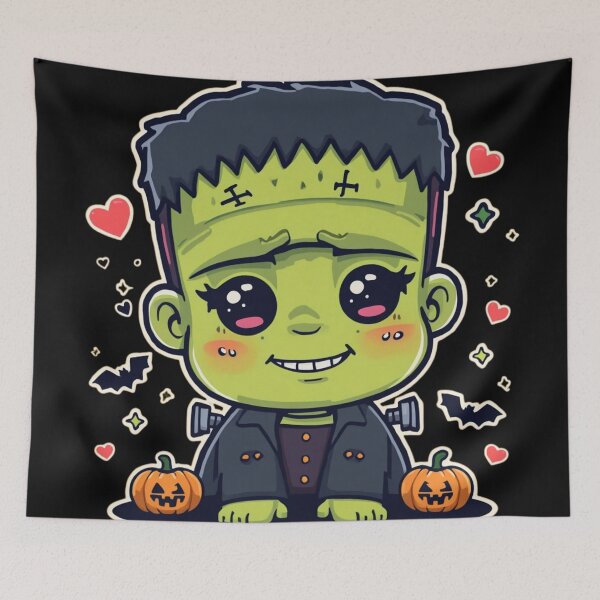 Item preview, Kawaii Frankenstein Halloween Pattern – Cute Monster, Pumpkins & Bats designed and sold by AvalonTshirts.