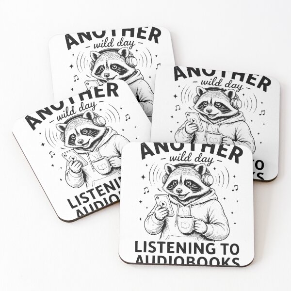 Item preview, Another Wild Day Listening To Audiobooks - Racoon Audiobooks & Coffee   designed and sold by Bright08.