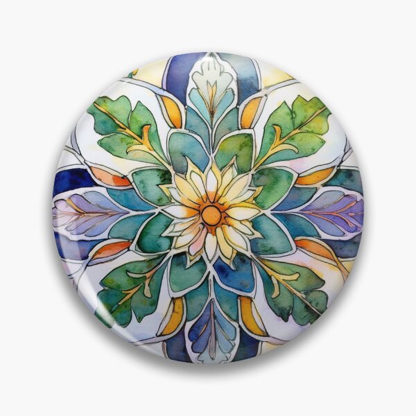 Item preview, Watercolor Floral Mandala Tile Art designed and sold by HappyOops.