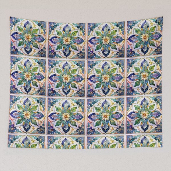 Item preview, Watercolor Floral Mandala Tile Art designed and sold by HappyOops.