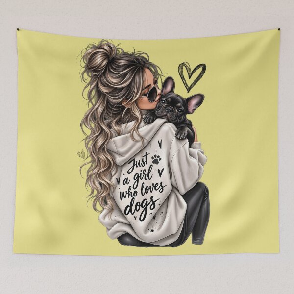 Item preview, Girl with French Bulldog – Dog Lover  designed and sold by DoveArtDesigns.