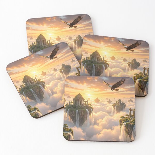 Item preview, A Giant Eagle at Golden Hour Above Elven Cities in the Sky designed and sold by Fanta-sticky.