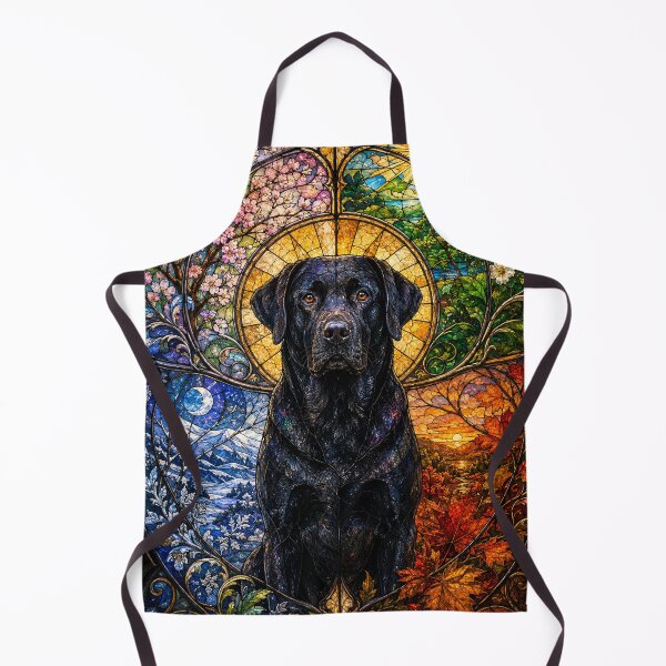 Item preview, The Black Labrador of the Four Seasons – Faithful Guardian in Stained Glass designed and sold by Pixel Sakura Gallery.