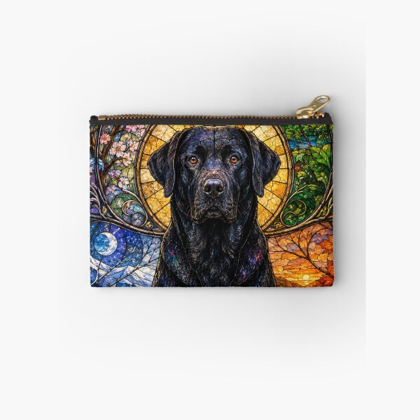 Item preview, The Black Labrador of the Four Seasons – Faithful Guardian in Stained Glass designed and sold by Pixel Sakura Gallery.