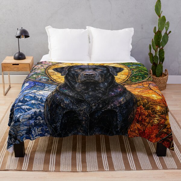 Item preview, The Black Labrador of the Four Seasons – Faithful Guardian in Stained Glass designed and sold by Pixel Sakura Gallery.
