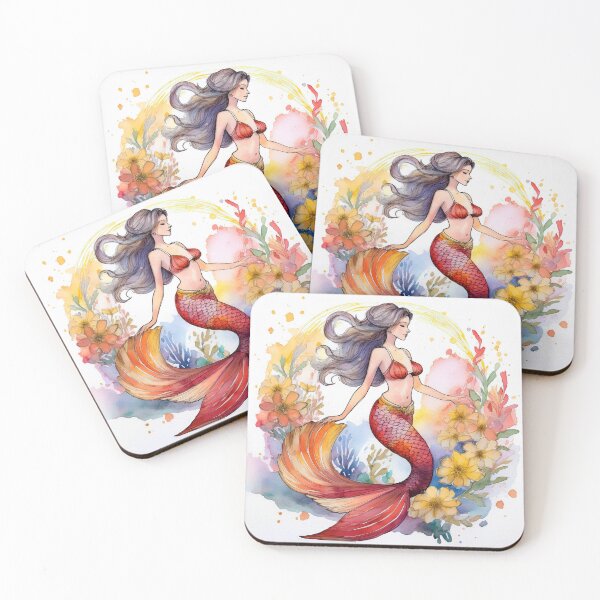 Item preview, Watercolor Mermaid with Floral Waves designed and sold by HappyOops.