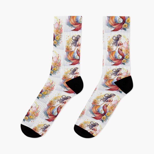 Item preview, Watercolor Mermaid with Floral Waves designed and sold by HappyOops.