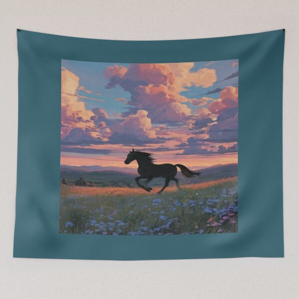 Item preview, Black Horse Running Sunset Field Artwork  designed and sold by NivyasArtistry.
