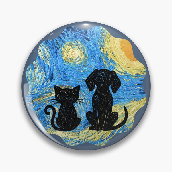 Item preview, Cat & dog Van Gogh Starry Night - Round designed and sold by 247DesignStudio.