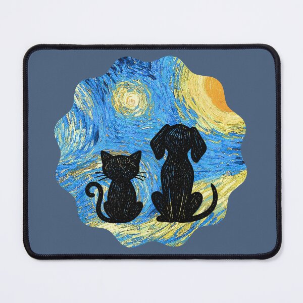 Item preview, Cat & dog Van Gogh Starry Night - Round designed and sold by 247DesignStudio.