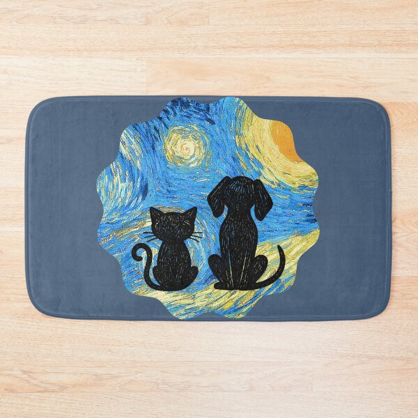 Item preview, Cat & dog Van Gogh Starry Night - Round designed and sold by 247DesignStudio.