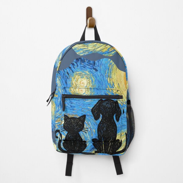Item preview, Cat & dog Van Gogh Starry Night - Round designed and sold by 247DesignStudio.