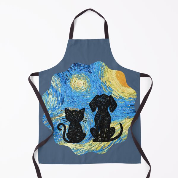 Item preview, Cat & dog Van Gogh Starry Night - Round designed and sold by 247DesignStudio.