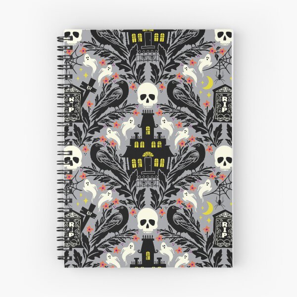 Item preview, Halloween damask with haunted house, skulls, and ravens designed and sold by Jennifer Ladd.