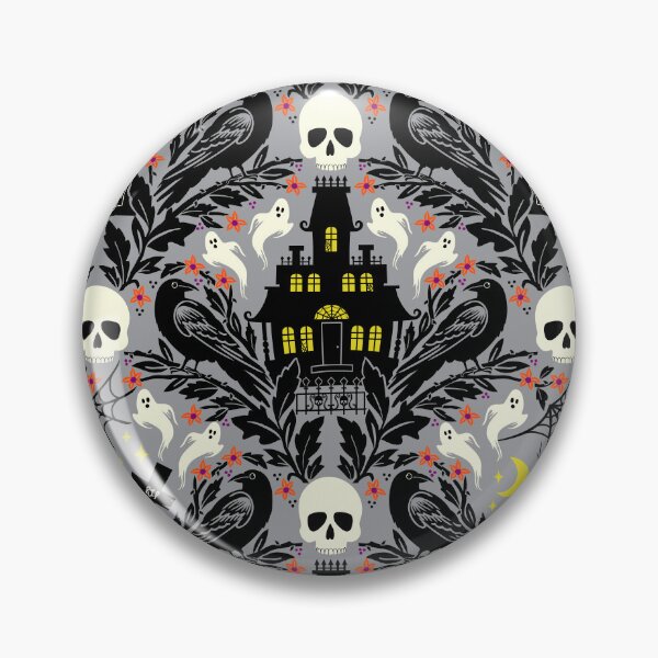 Item preview, Halloween damask with haunted house, skulls, and ravens designed and sold by Jennifer Ladd.