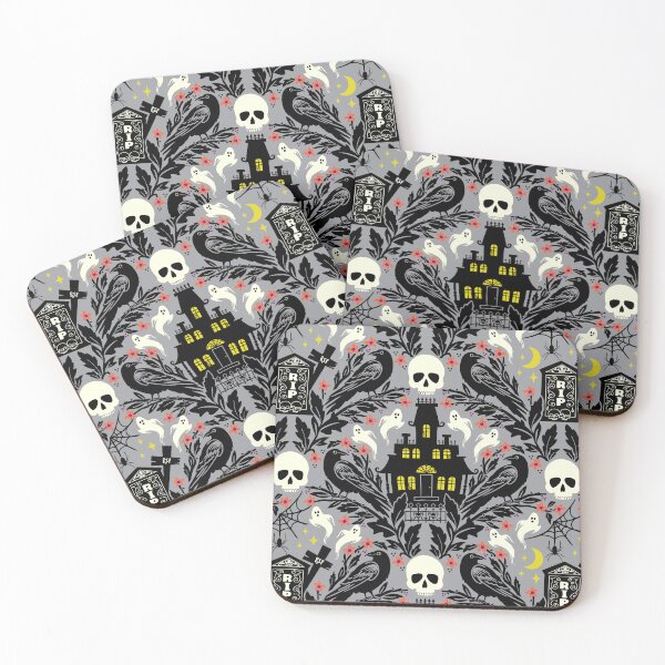 Item preview, Halloween damask with haunted house, skulls, and ravens designed and sold by Jennifer Ladd.