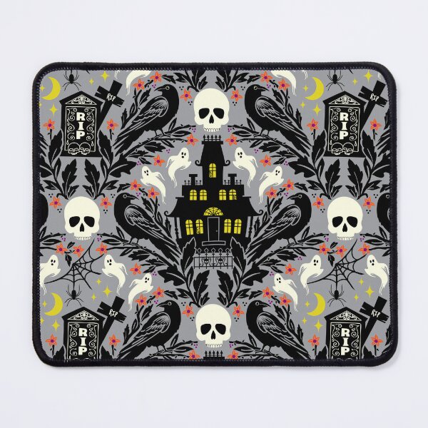 Item preview, Halloween damask with haunted house, skulls, and ravens designed and sold by Jennifer Ladd.