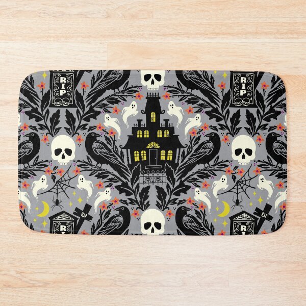 Item preview, Halloween damask with haunted house, skulls, and ravens designed and sold by Jennifer Ladd.