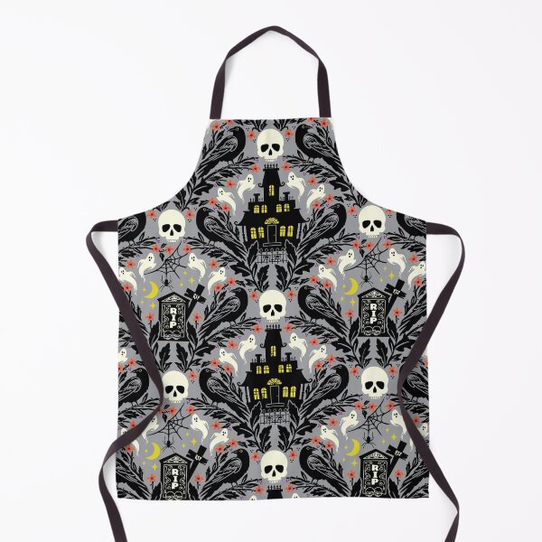 Item preview, Halloween damask with haunted house, skulls, and ravens designed and sold by Jennifer Ladd.
