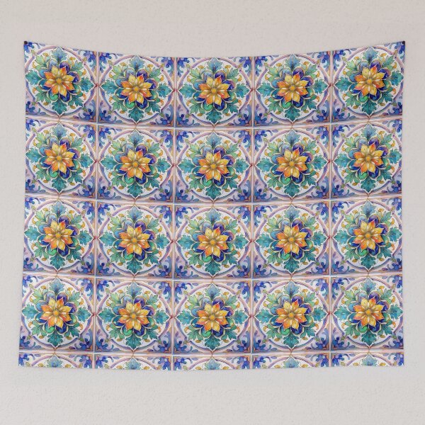 Item preview, Colorful Watercolor Floral Mandala Tile designed and sold by HappyOops.