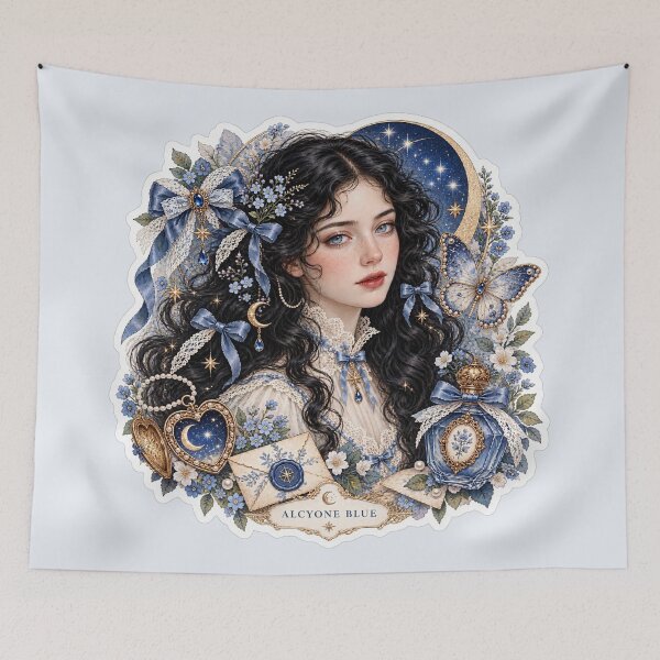 Item preview, Celestial Moon Woman – Victorian Botanical Fantasy Portrait designed and sold by Alcyone-Blue.