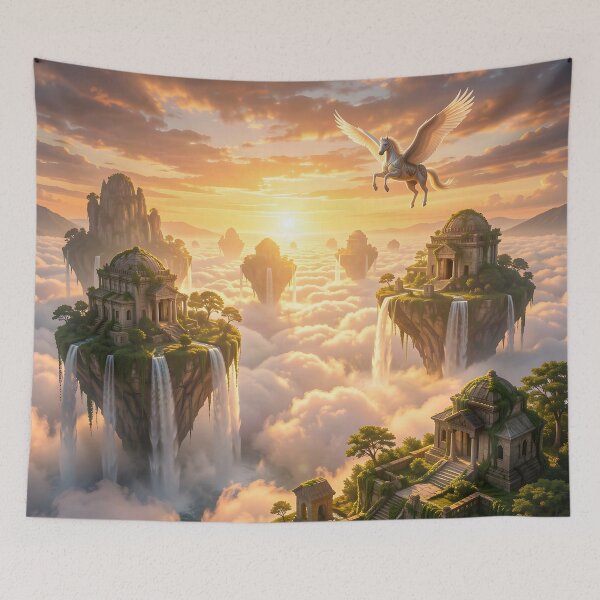 Item preview, A sleek and Graceful Pegasus Soars above the City in the Clouds designed and sold by Fanta-sticky.