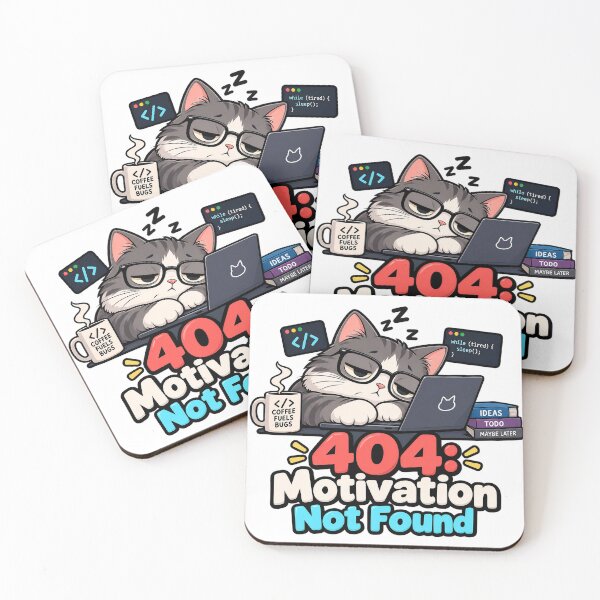 Item preview, 404 Motivation Not Found Funny Programmer Cat Coding Sticker designed and sold by chronodesign03.