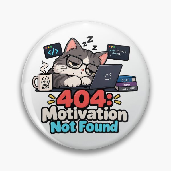 Item preview, 404 Motivation Not Found Funny Programmer Cat Coding Sticker designed and sold by chronodesign03.