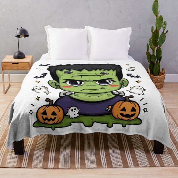 Item preview, Kawaii Frankenstein Halloween Pattern – Cute Monster, Pumpkins & Bats designed and sold by AvalonTshirts.