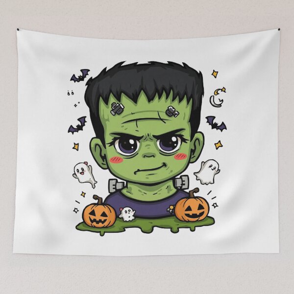 Item preview, Kawaii Frankenstein Halloween Pattern – Cute Monster, Pumpkins & Bats designed and sold by AvalonTshirts.