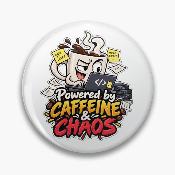 Item preview, Powered By Caffeine And Chaos Funny Programmer Coffee Coding Sticker designed and sold by chronodesign03.