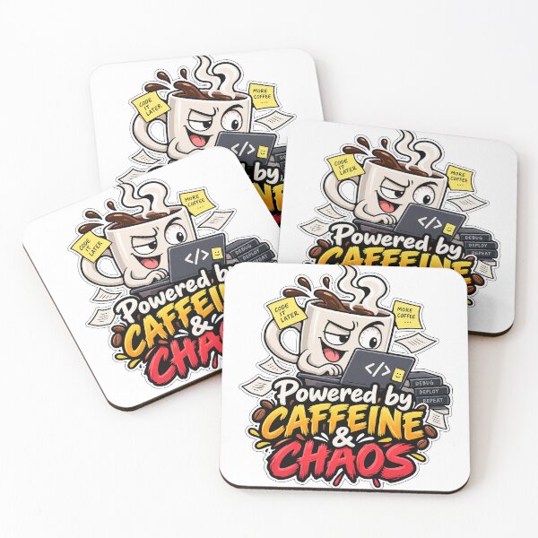 Item preview, Powered By Caffeine And Chaos Funny Programmer Coffee Coding Sticker designed and sold by chronodesign03.