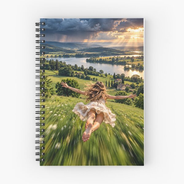 Item preview, Freedom Flight – Woman Flying Over a Dreamy Sunset Lake View designed and sold by IRON SIREN.