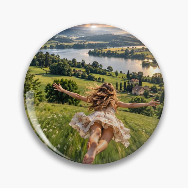 Item preview, Freedom Flight – Woman Flying Over a Dreamy Sunset Lake View designed and sold by IRON SIREN.