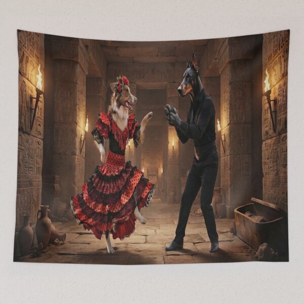 Item preview, Dogs Dancing Flamenco in an Ancient Egyptian Temple designed and sold by AfresStudio.