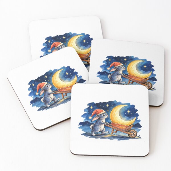Item preview, Christmas Moon Rabbit – Cute Bunny with Santa Hat Delivering a Giant Crescent Moon designed and sold by MrDev.