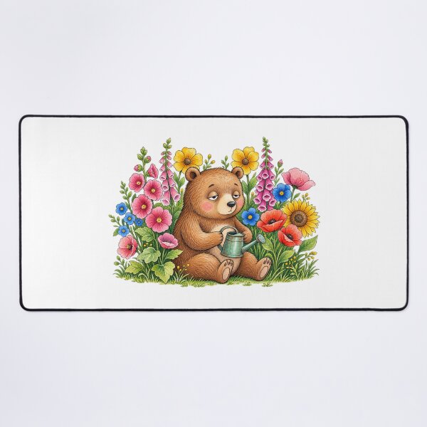 Item preview, Garden Bear – Cute Bear Watering a Colorful Wildflower Garden designed and sold by MrDev.